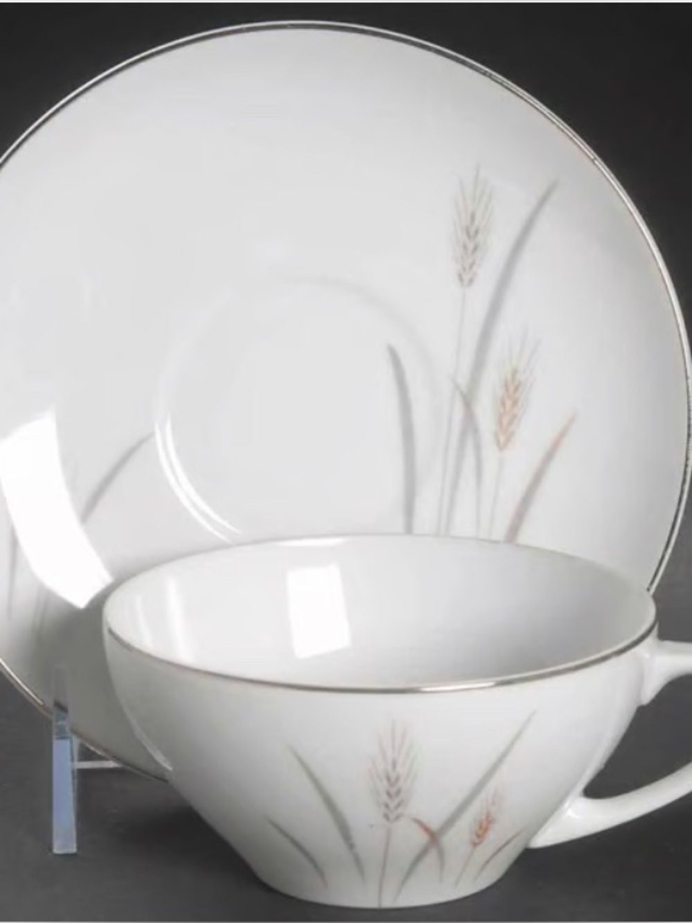 Vintage Platinum Wheat Flat Cup & Saucer Set- Fine China Of Japan